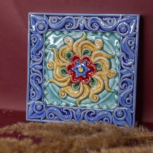 Изразец Лотос цветной синий фон фото