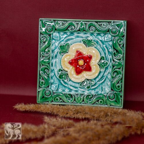 Изразец Чертополох цветной зеленый фон фото