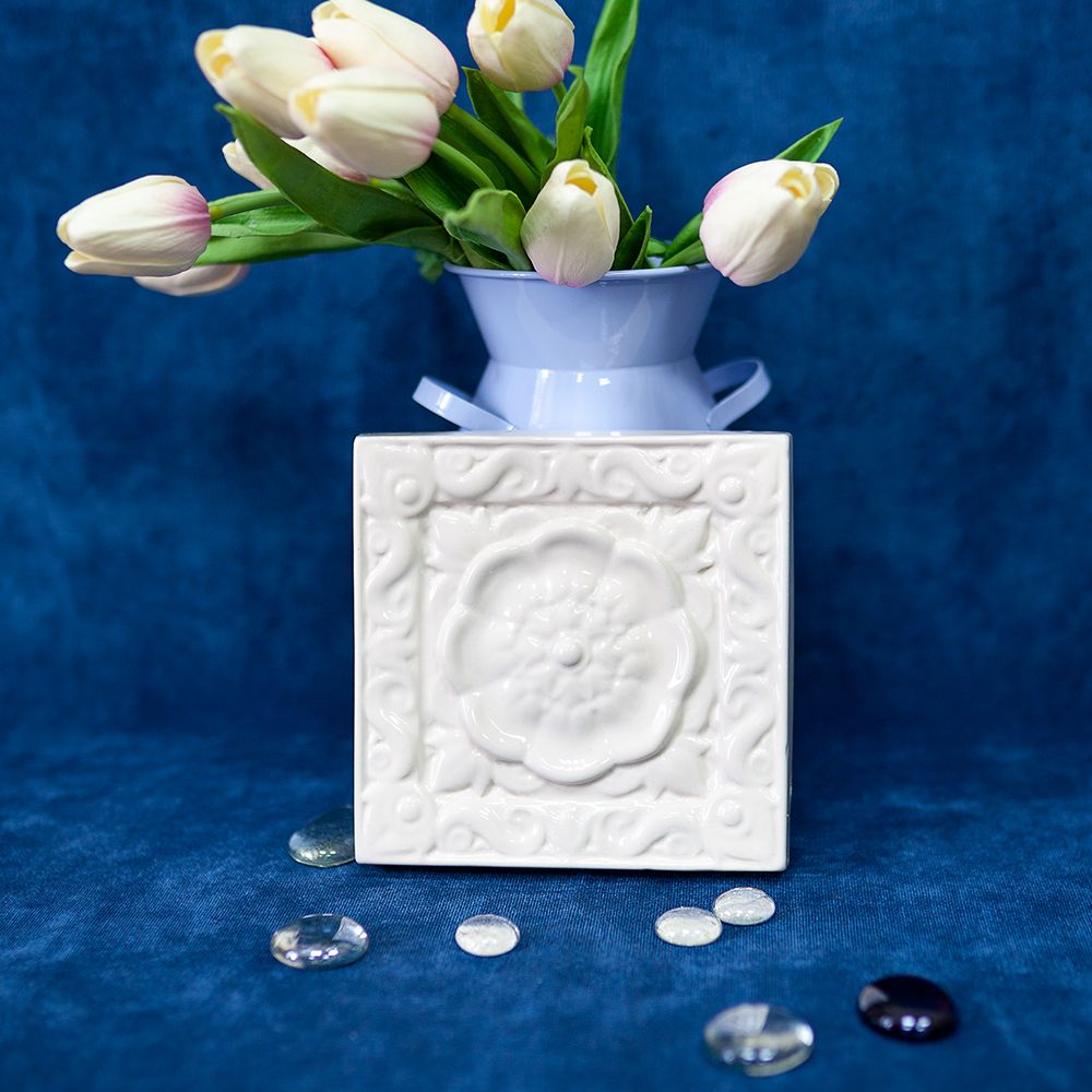 Изразец Солнце, одноцветный белый