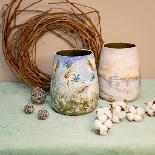 Ваза трапеция «Цветы» в ассортименте (ПЕРЕД ОФОРМЛЕНИЕМ ЗАПРАШИВАТЬ ФОТОГРАФИИ) фото