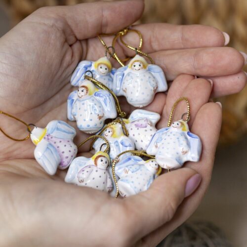 Ёлочная игрушка Ангелочек в голубом платье (мини) фото