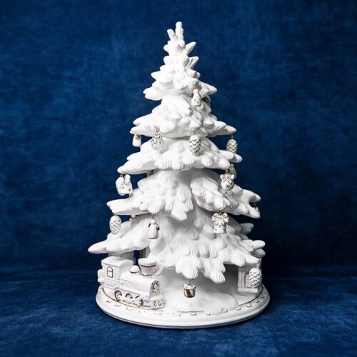 Декоративная ёлка с паровозом и вагончиками (фарфор, золото) фото