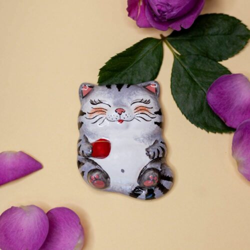 Магнит кот с кофе фото