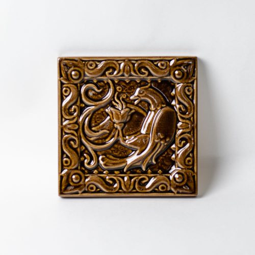 Изразец Птица пьет одноцветный коричневый фото