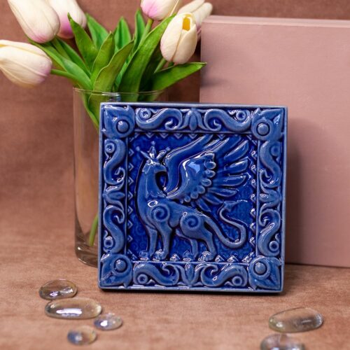 Изразец Грифон одноцветный синий фото