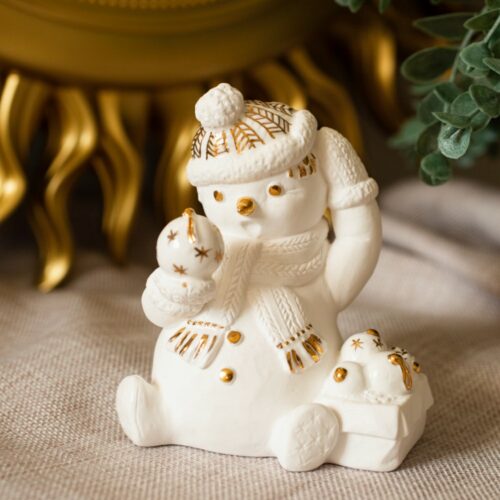 Снеговик с шаром фарфор (золото) фото
