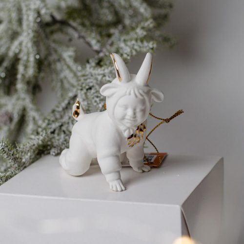 Ёлочная игрушка Малыш-Козленок малый (фарфор, золото) фото
