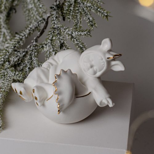 Ёлочная игрушка малыш-Дракоша малый (фарфор, золото) фото