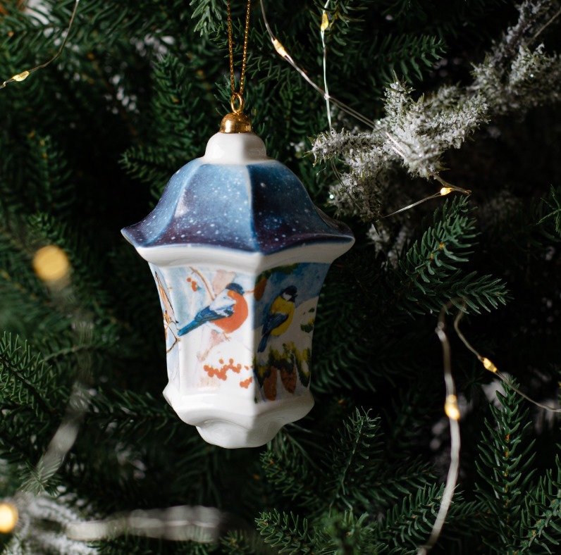 Фонарик Китайский темно-синий с птицами (фарфор) фото