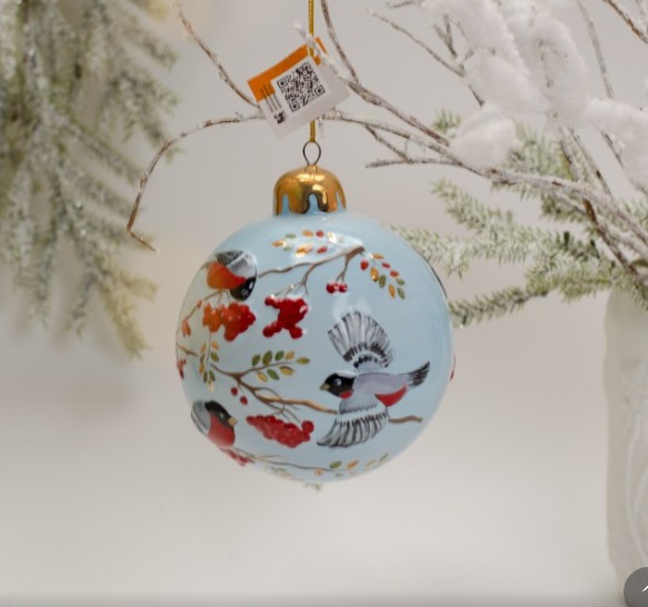Шар со снегирями (майолика) фото
