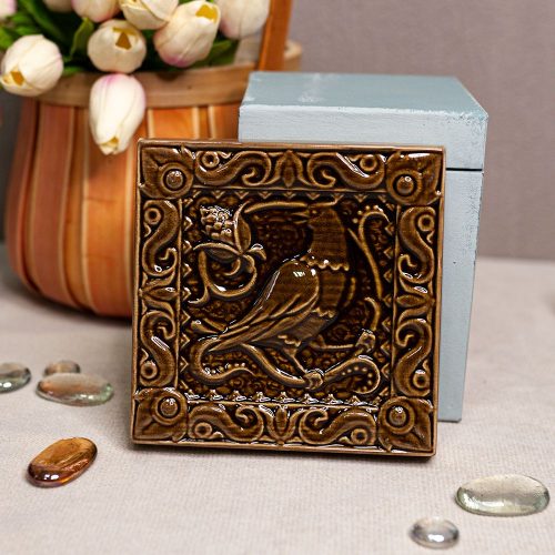 Изразец Соловей одноцветный коричневый фото