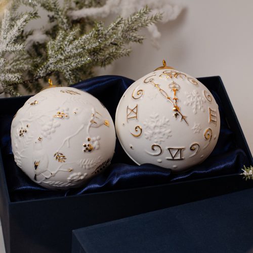 Набор 2 изделия шары фарфор (часы, снегири) фото