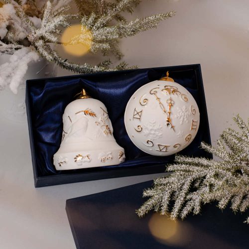 Набор 2 изделия шар, колокол фарфор (часы, колокол со снегирями) фото