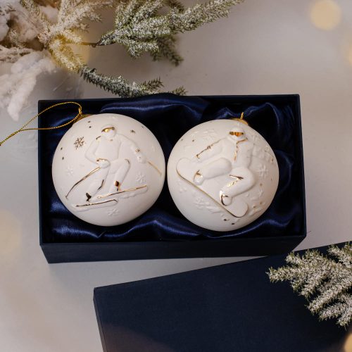 Набор 2 изделия шары фарфор (лыжник, сноубордист) фото