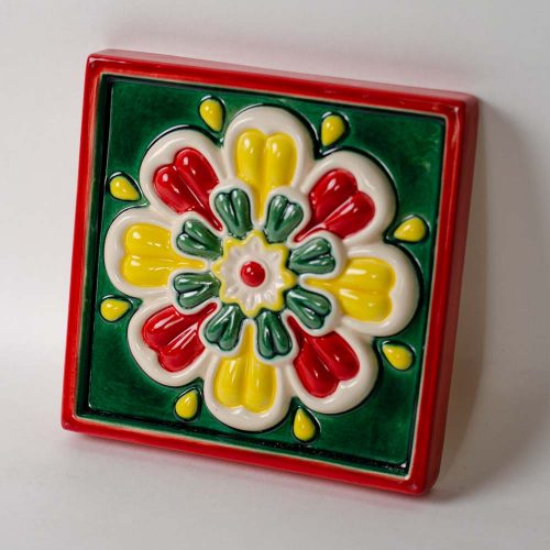 Изразец 12*12 полихромный (лотос) зелёный фон фото