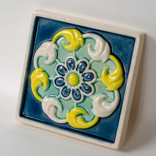 Изразец 12*12 полихромный (чертополох) синий фон фото