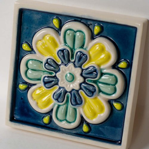 Изразец 12*12 полихромный (лотос) синий фон фото