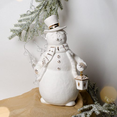 Снеговик с фонариком (фарфор, золото) !!! кор.3 фото