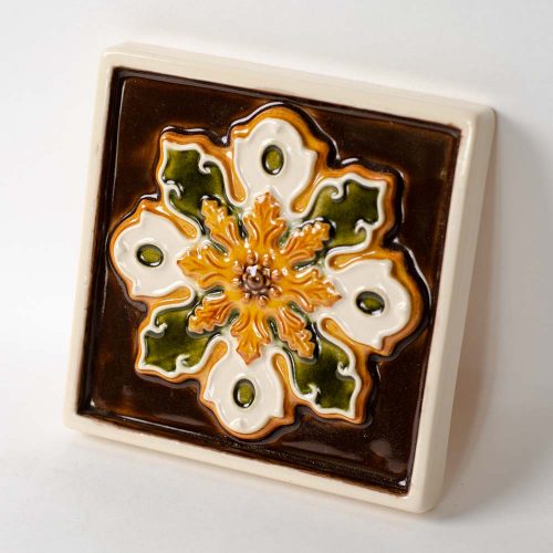 Изразец 12*12 полихромный (солнце) коричневый фон фото